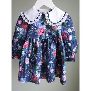 Vintage 80s/90s Bonnie Jean Floral Eyelet Collar Dress 2Y